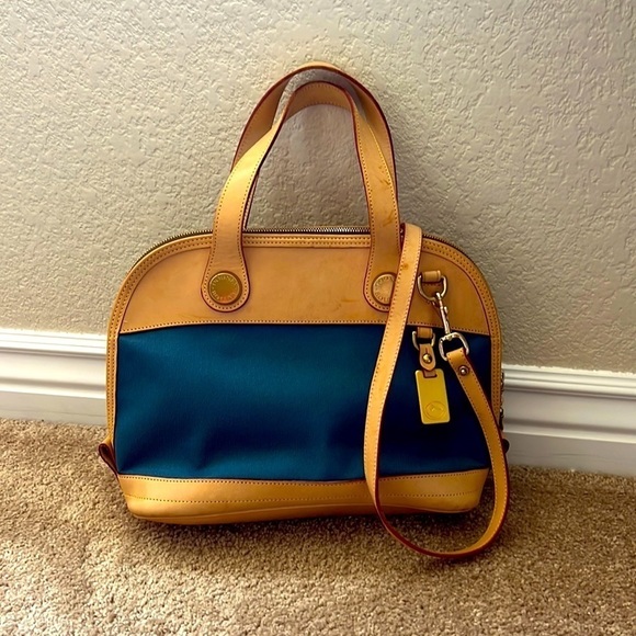 DOONEY & BOURKE blue leather and canvas cabriolet dome bag - Picture 1 of 12